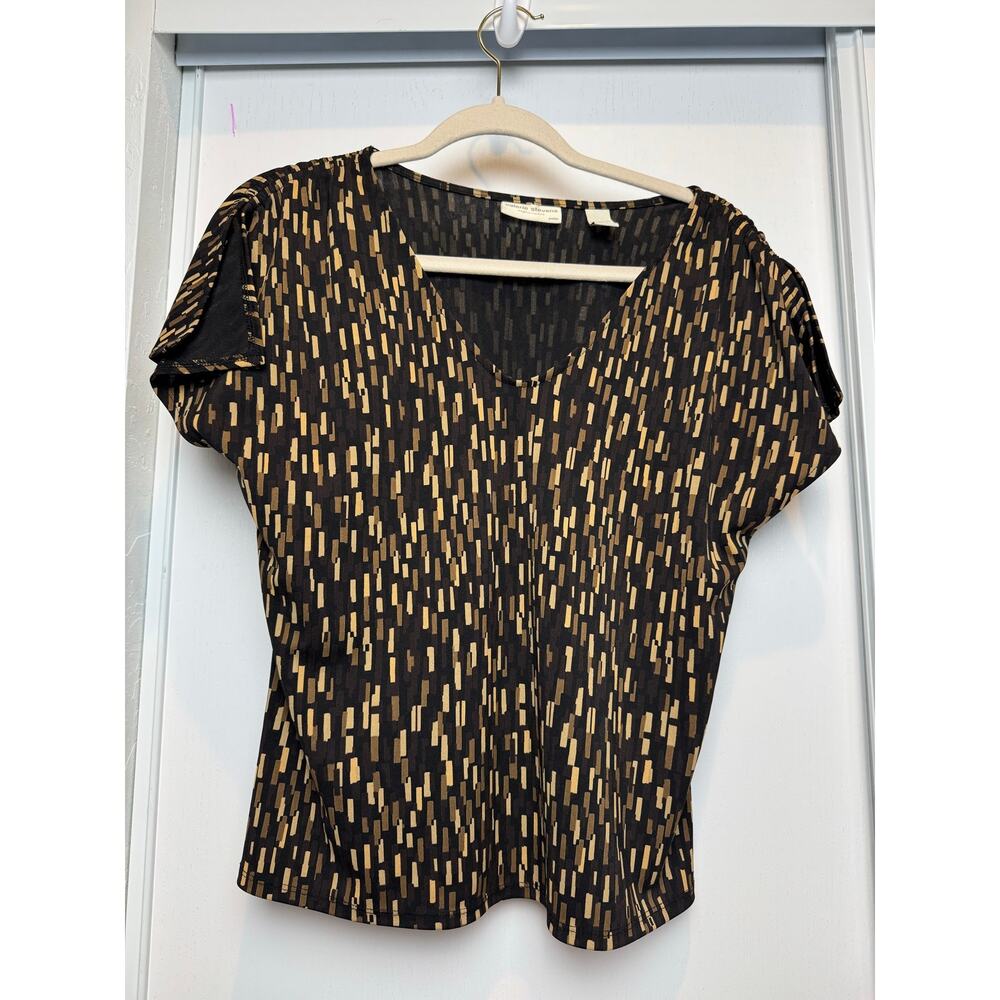 Valerie Stevens Beautiful Light Weight Blouse dark abstract pattern Petite Lge